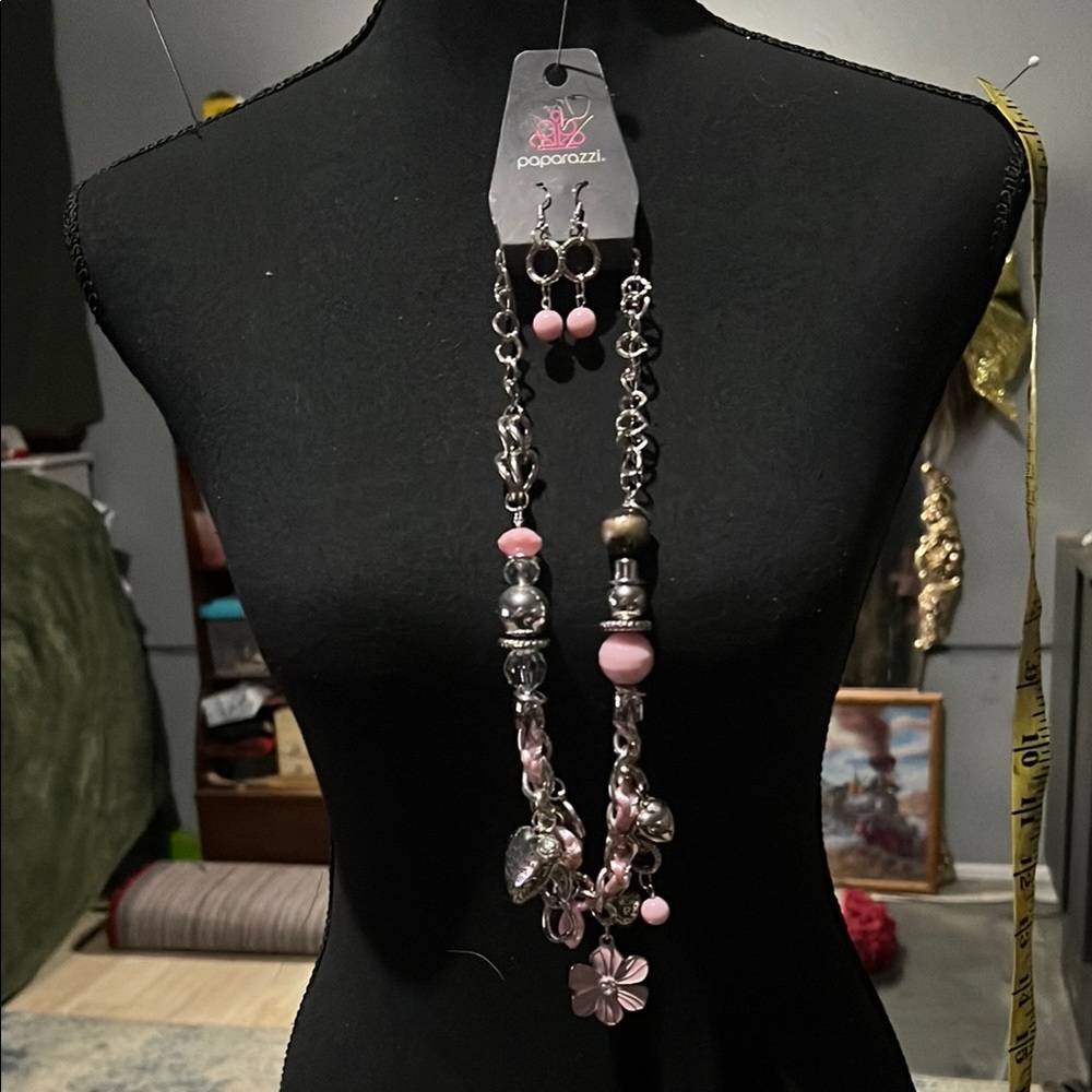 Paparazzi Pink and Silver Statement Necklace Set